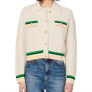 Sandro Idriss colorblock cable knit wool cardigan